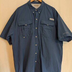 Columbia PFG Mens Bahama Omni Shade Short Sleeve Button Up Shirt Blue Size XXL